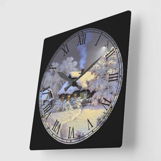 冬のコテージファインアートローマ数字 スクエア壁時計 (傾斜)