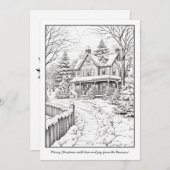冬のコテージランドスケープクリスマスアートカラーリング シーズンカード (正面/裏面)