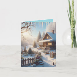 冬のコテージ折り畳みノートカード ノートカード