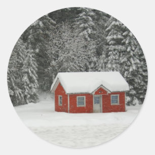 冬のコテージ ラウンドシール