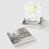 冬のコテージ- Martha's Vineヤード ストーンコースター (横)