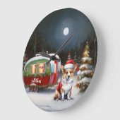 冬のコーギキャラバンクリスマスアドベンチャー ラージ壁時計 (傾斜)