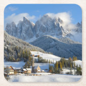 冬のコースターのドロマイトの村 スクエアペーパーコースター (正面)