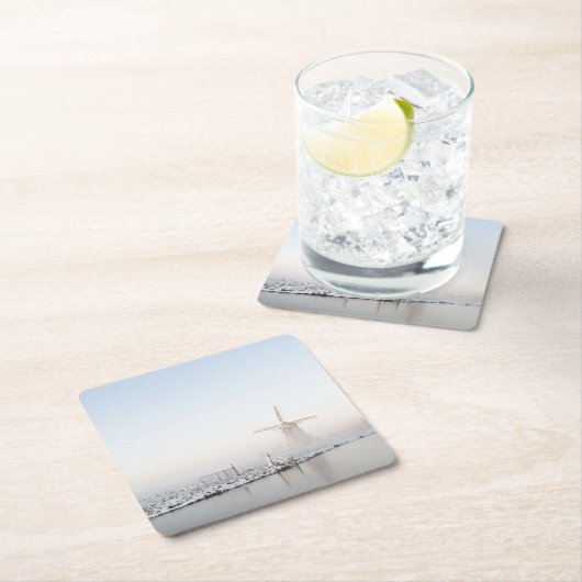 冬のコースターの雪の風車 スクエアペーパーコースター (インサイチュ)