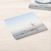 冬のコースターの雪の風車 スクエアペーパーコースター (アングル)