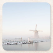 冬のコースターの雪の風車 スクエアペーパーコースター (正面)