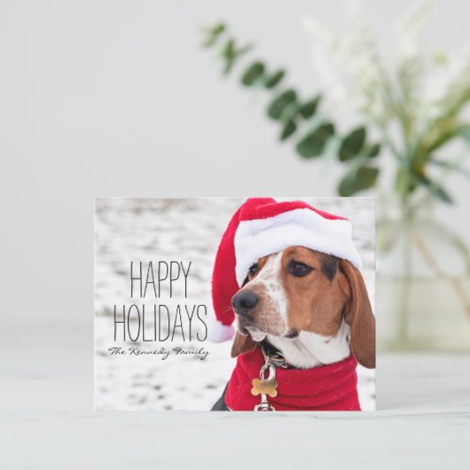 冬のコートとクリスマスを着た犬 シーズンポストカード (スタンド正面)