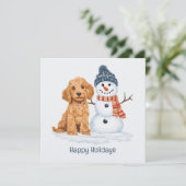 冬のゴルデンドゥードル犬の雪だるまの休日 招待状 (スタンド正面)