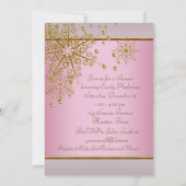冬のゴールドピンクの雪の結晶 赤ちゃん女の子のシャワー 招待状 (裏面)