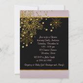 冬のゴールド ブラック ピンクの雪の結晶 赤ちゃん女の子のシャワー 招待状 (裏面)