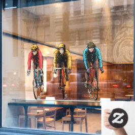 冬のサイクリング 新鮮な空気を吸う3人の自転車乗り ウィンドウサイン