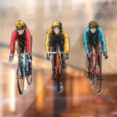 冬のサイクリング 新鮮な空気を吸う3人の自転車乗り ウィンドウサイン (シート2)