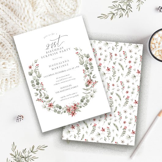 冬のサプライズパーティー緑21歳の誕生日 招待状