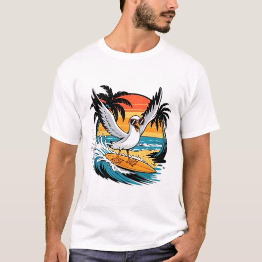 冬のサーファーカモメ、カモメのサーフィン Tシャツ (正面)