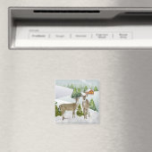 冬のシカと雪の冷蔵庫マグネット マグネット (インサイチュ (食洗機))