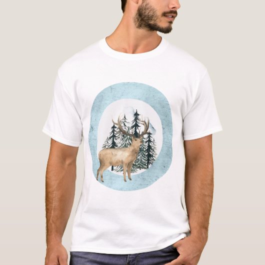 冬のシカの風景 Tシャツ (正面)