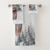 冬のシカの〔雄ジカの〕枝角DIYモノグラム森林風景 バスタオルセット (インサイチュ)