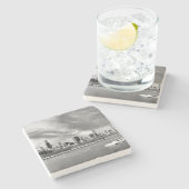 冬のシカゴのスカイラインの全景 ストーンコースター (横)