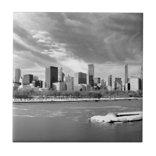 冬のシカゴのスカイラインの全景 タイル (正面)