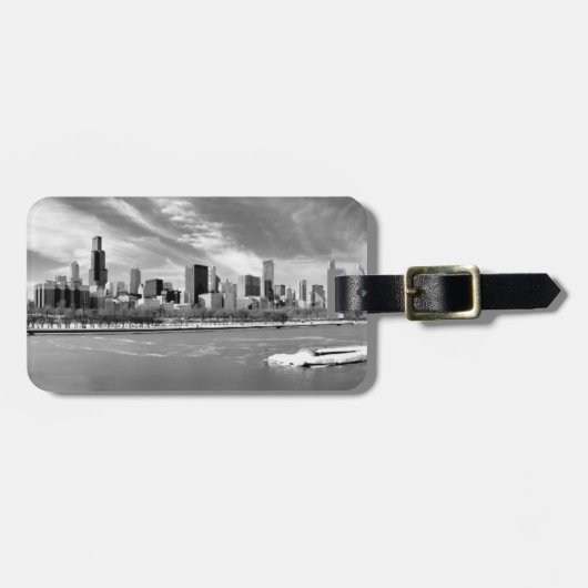冬のシカゴのスカイラインの全景 ラゲッジタグ (正面横)