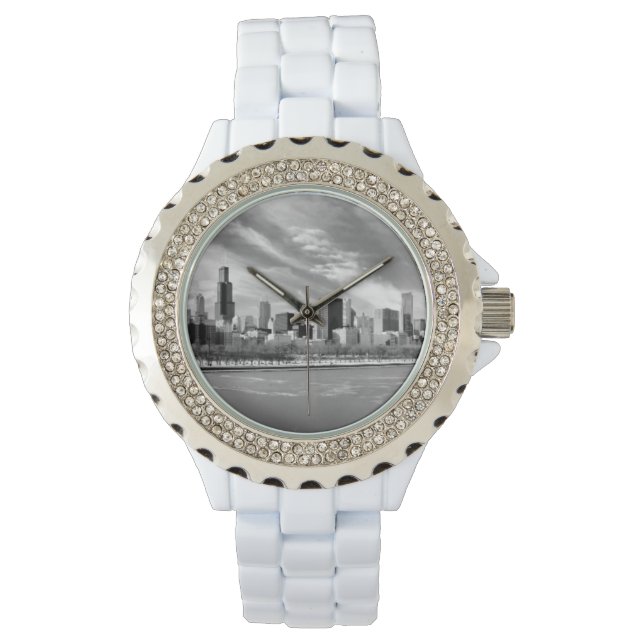 冬のシカゴスカイラインのパノラマ 腕時計 (正面)