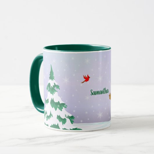 冬のシカダのクリスマスグリーティング マグカップ (正面左)