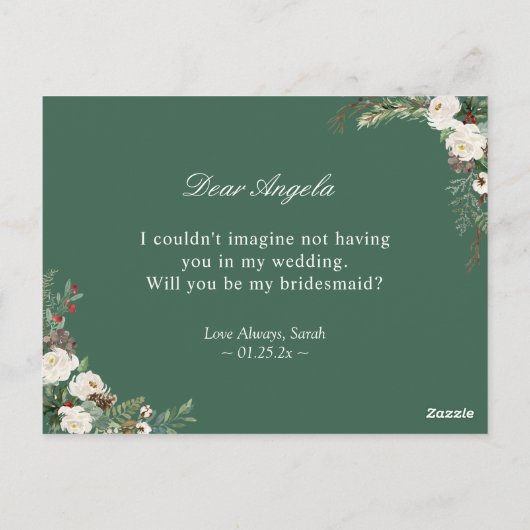 冬のシックなフローラは私のブライドメイド提案カード ポストカード (裏面)