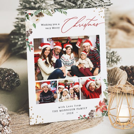 冬のシックな植物性フローラ4フォトクリスマス シーズンカード