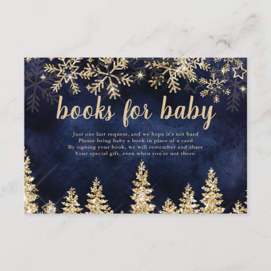 冬のシックな金ゴールド雪の松のベビーのための海軍の本 エンクロージャーカード (正面)