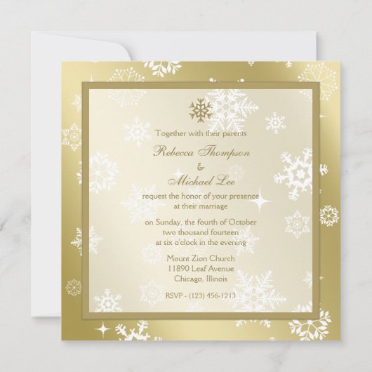 冬のシャンパンと白い雪結婚片 招待状 (裏面)