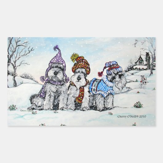 冬のシュナウザー 長方形シール (正面)