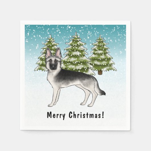 冬のシルバーセーブルドイツの羊飼い文字 スタンダードカクテルナプキン (正面)