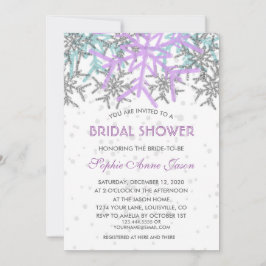 冬のシルバーパープルブルー雪結婚片 招待状