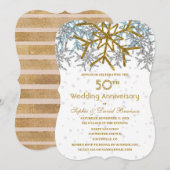 冬のシルバー ゴールド 雪の結晶 50周年 結婚式パーティー 招待状 (正面/裏面)