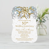 冬のシルバー ゴールド 雪の結晶 50周年 結婚式パーティー 招待状 (スタンド正面)