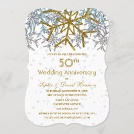 冬のシルバー ゴールド 雪の結晶 50周年 結婚式パーティー 招待状
