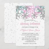 冬のシルバー ピンク ブルー 雪の結晶 ブライダル シャワー 招待状 (正面/裏面)