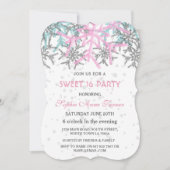 冬のシルバー ピンク ブルー 雪の結晶 SWEET 16 招待状 (正面)