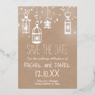 冬のシルバー ランタン Save the Date ポストカード