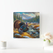 冬のシーズン最初の雪の野生のトルコ スクエア壁時計 (ホーム)