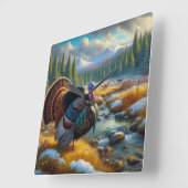 冬のシーズン最初の雪の野生のトルコ スクエア壁時計 (傾斜)