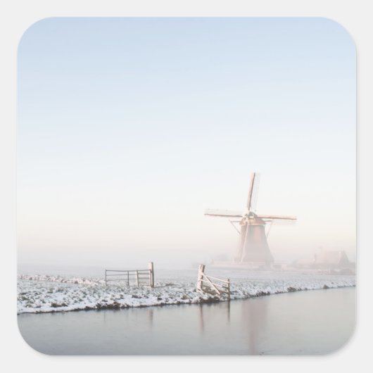 冬のシールで雪の風車 スクエアシール (正面)