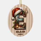 冬のシーンとヴィンテージクリスマスレターE セラミックオーナメント (右)