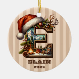 冬のシーンとヴィンテージクリスマスレターE セラミックオーナメント