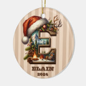 冬のシーンとヴィンテージクリスマスレターE セラミックオーナメント (左)