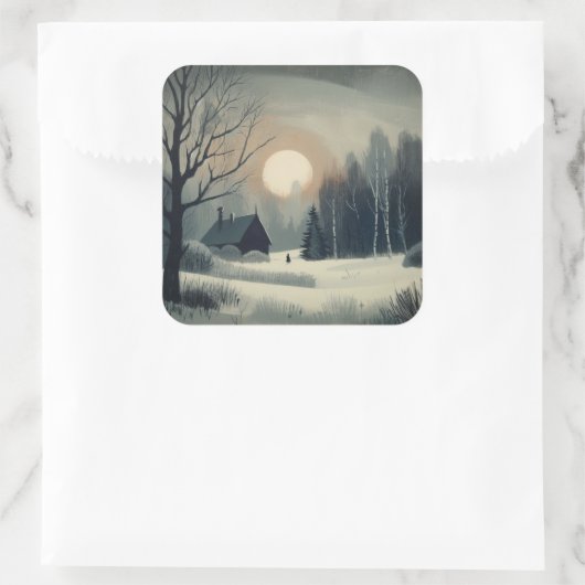 冬のシーンと雪のヴィンテージまたはレトロスタイル スクエアシール (バッグ)