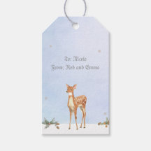 冬のシーンと鹿のギフトラベル