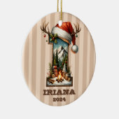 冬のシーンを含む素朴ホリデーレターI セラミックオーナメント (右)