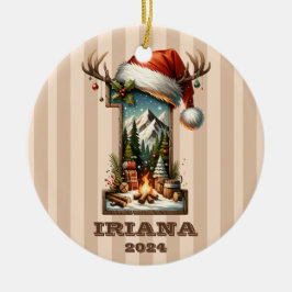 冬のシーンを含む素朴ホリデーレターI セラミックオーナメント
