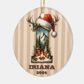 冬のシーンを含む素朴ホリデーレターI セラミックオーナメント (左)